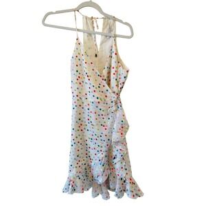 Lovers + Friends Size M Gigi Wrap Dot Dress Ruffle Mini White Multicolor Party